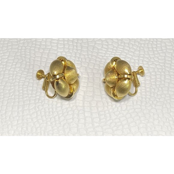 Pat. Pend. Elegant Two Tone Gold Tone Metal Clip On Earrings Vintage - Picture 2 of 7